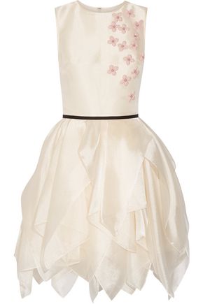 REEM ACRA New York Layered floral-appliquéd organza mini dress