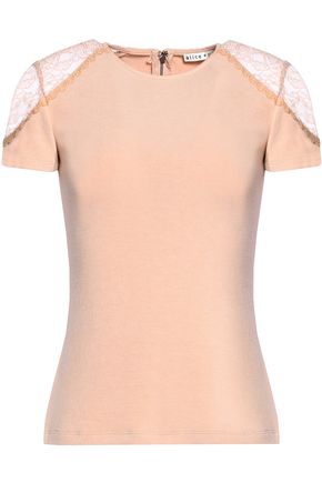 ALICE AND OLIVIA WOMAN LACE-PANELED KNITTED TOP ANTIQUE ROSE,GB 1914431940441015
