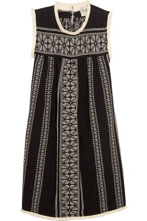 SEA Embroidered cotton and linen-blend gauze mini dress