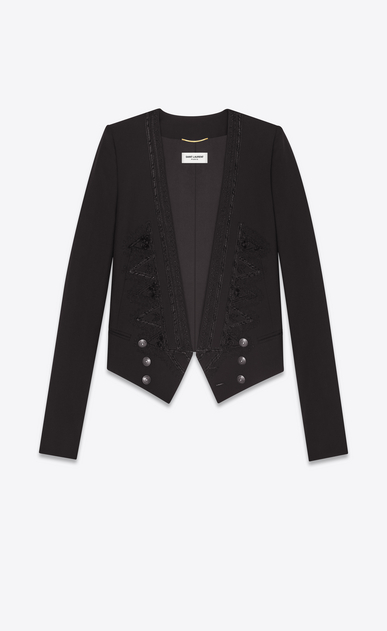 SAINT LAURENT Blazer D Giacca ricamata spencer in gabardine nera a_V4