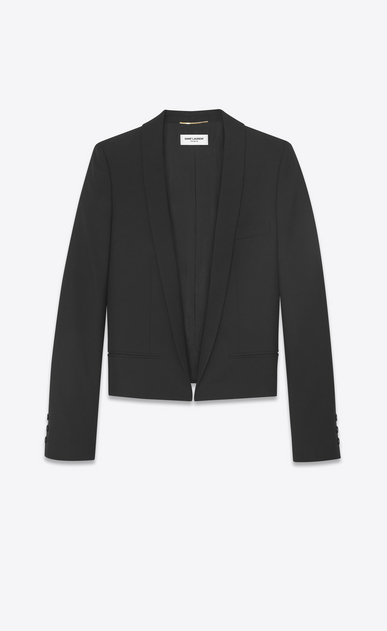 SAINT LAURENT Blazer D Giacca spencer con collo a scialle in gabardine nera a_V4