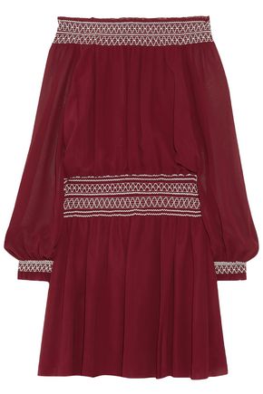 TORY BURCH Indie off-the-shoulder silk-georgette mini dress