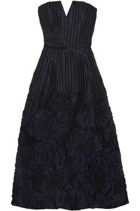 ROLAND MOURET Aldrich strapless linen-blend cloqué midi dress