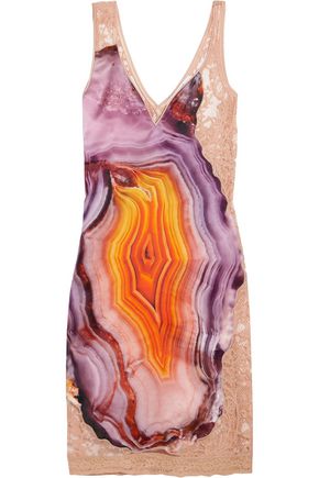 GIVENCHY Printed silk-satin and cotton-blend lace mini dress
