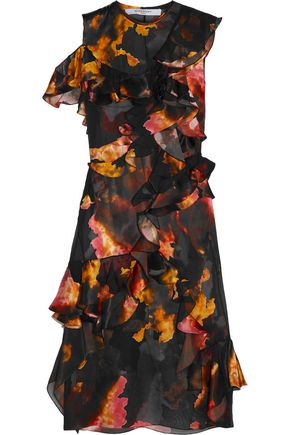 GIVENCHY Ruffled printed devoré satin and silk-chiffon dress