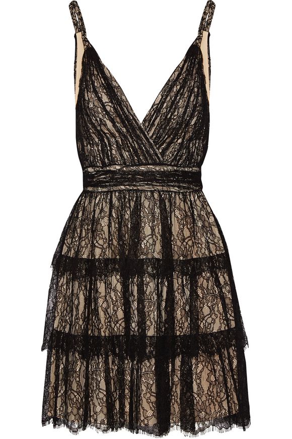 Jo de la rosa black silk dress with lace trim Jo de la rosa black silk dress with lace trim