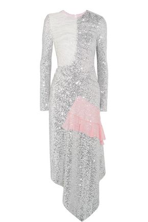 PREEN by THORNTON BREGAZZI Meda silk chiffon-trimmed sequined stretch-jersey midi dress