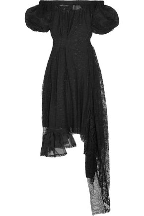 PREEN by THORNTON BREGAZZI Nokomis off-the-shoulder embroidered chiffon and lace dress