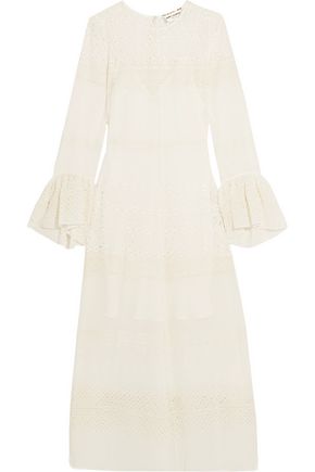 SAINT LAURENT Ruffled broderie anglaise georgette midi dress