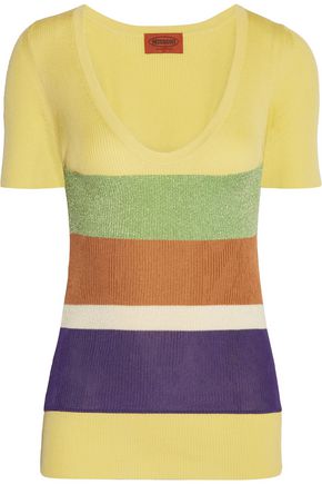 MISSONI LAYERED COLOR-BLOCK RIBBED COTTON TOP,3074457345617527371