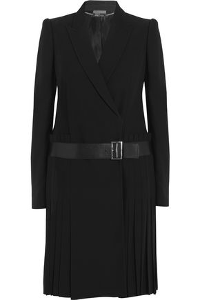 ALEXANDER MCQUEEN Leather-trimmed pleated crepe blazer