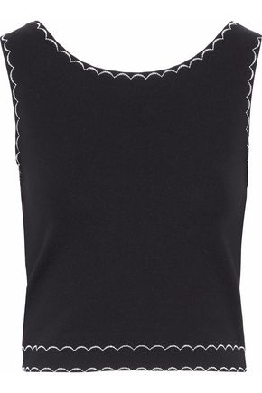 MCQ BY ALEXANDER MCQUEEN WOMAN CROPPED EMBROIDERED JERSEY TOP BLACK,US 4772211930121467