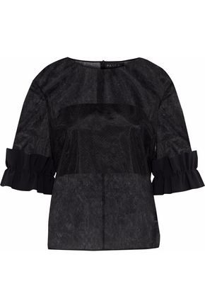 PASKAL WOMAN RUFFLED BONDED STRETCH CREPE-TRIMMED ORGANZA TOP BLACK,US 4772211930980671