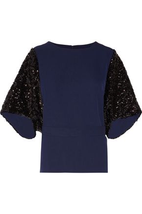 BY MALENE BIRGER WOMAN GLAM SEQUIN-PANELED CADY TOP MIDNIGHT BLUE,AU 4772211931773838