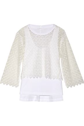 Chloé Layered Cotton Guipure Lace And Cotton-blend Jersey Top In White