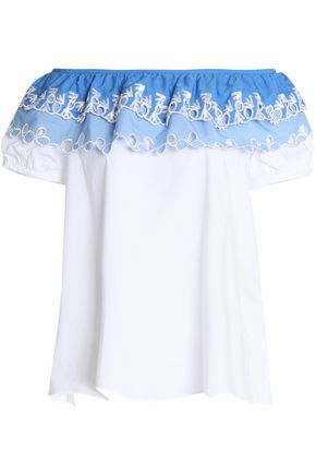 PETER PILOTTO WOMAN OFF-THE-SHOULDER EMBROIDERED COTTON-POPLIN TOP WHITE,US 4772211933341380