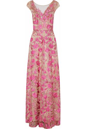 MARCHESA NOTTE MARCHESA NOTTE WOMAN EMBROIDERED TULLE GOWN PINK,3074457345618323660