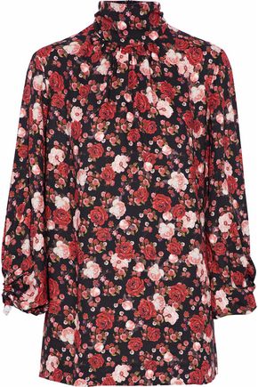 MOTHER OF PEARL WOMAN GATHERED FLORAL-PRINT TWILL TURTLENECK TOP CRIMSON,US 4772211933815707