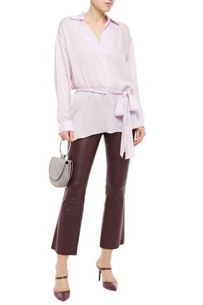 Chloé Pussy-bow Hammered Crepe De Chine Blouse In Lilac