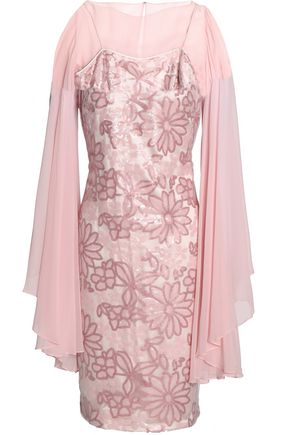 MIKAEL AGHAL WOMAN SILK CHIFFON-PANELED SEQUINED TULLE DRESS PASTEL PINK,AU 7789028782393372