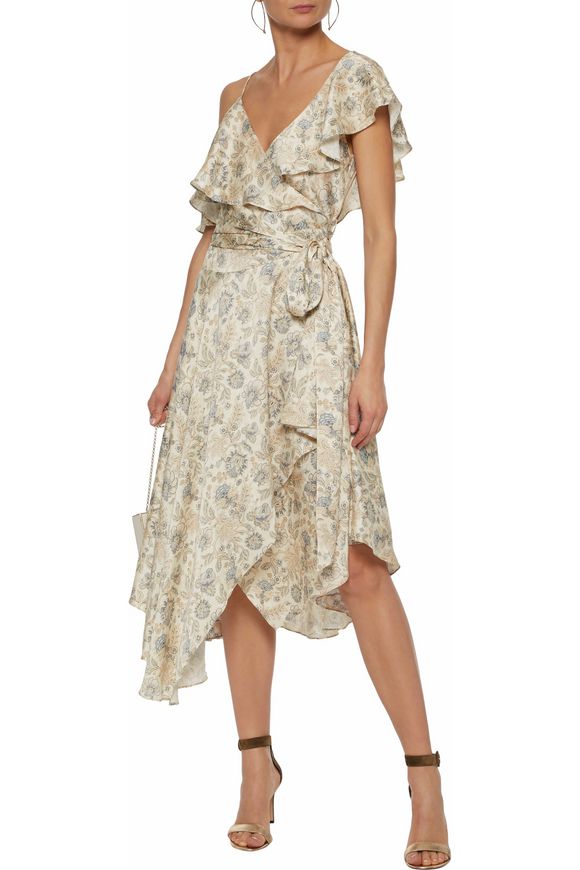 Asymmetric ruffled floral-print silk wrap midi dress | ZIMMERMANN | Sale up to 70% off | THE OUTNET