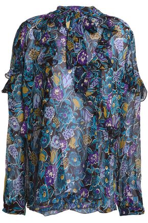 ANNA SUI WOMAN PUSSY BOW PRINTED SILK TOP BLUE,US 7789028784059884