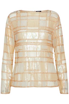 Raoul Bead And Sequin-embellished Mesh Top In Pastel Yellow