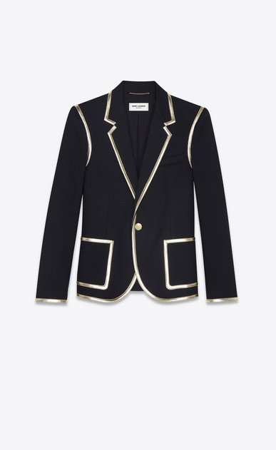 SAINT LAURENT Blazer Jacket Woman Jacket in black wool gabardine and gold leather a_V4