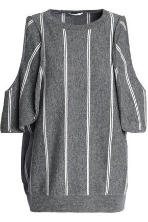 BRUNELLO CUCINELLI Cold-shoulder striped wool, cashmere and silk-blend top,GB 7789028784369618