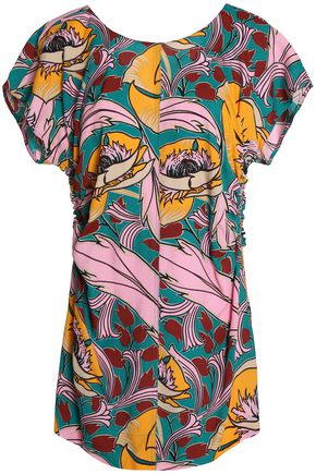 MARNI WOMAN RUCHED PRINTED CREPE DE CHINE TOP PINK,GB 7789028784973065