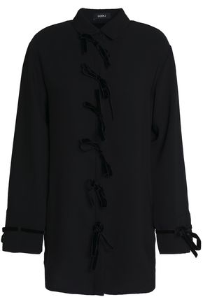 GOEN J Velvet bow-detailed crepe shirt,AU 7789028785185027