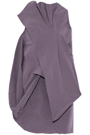 RICK OWENS WOMAN OPEN-BACK GATHERED COTTON AND SILK-BLEND FAILLE TOP LILAC,US 7789028785258924