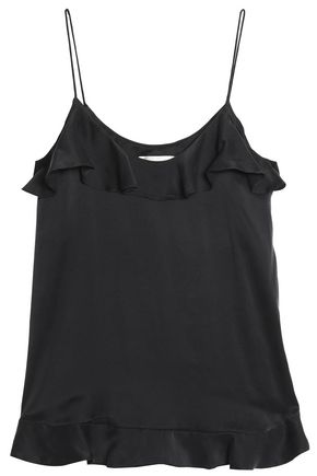 ZIMMERMANN WOMAN RUFFLE-TRIMMED WASHED-SILK CAMISOLE BLACK,US 12789547614264100