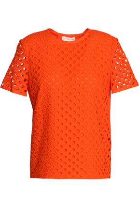 TORY BURCH TORY BURCH WOMAN BRODERIE ANGLAISE COTTON TOP BRIGHT ORANGE,3074457345618865269