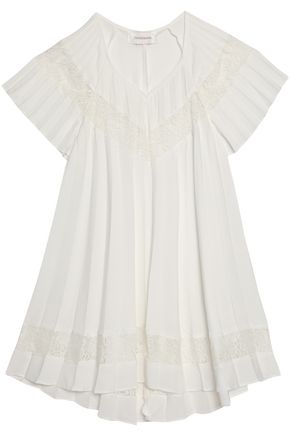ZIMMERMANN ZIMMERMANN WOMAN CORDED LACE-TRIMMED PLEATED CREPE DE CHINE BLOUSE WHITE,3074457345618593250