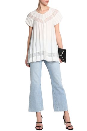 Zimmermann Up To 70 Off At The Outnet Zimmermann Corded Lace Trimmed Pleated Crepe De Chine Blouse