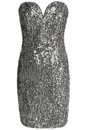 MILLY MILLY WOMAN STRAPLESS SEQUINED CREPE MINI DRESS METALLIC,3074457345618611736