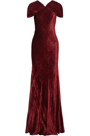 Rosetta Getty Woman Ruched Devoré-velvet Gown Claret In Claret