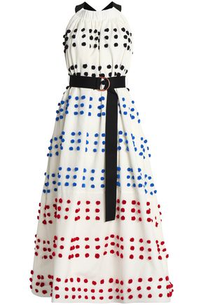 Tibi New York Outlet Up To 70 Off At The Outnet Tibi Belted Pom Embellished Cotton Blend Maxi Dress
