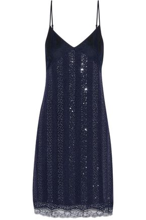 NINA RICCI WOMAN SEQUIN-EMBELLISHED BRODERIE ANGLAISE MINI DRESS NAVY,US 14693524283055754