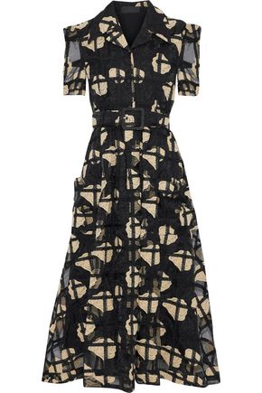 CO WOMAN BELTED EMBROIDERED ORGANZA MIDI DRESS BLACK,AU 14693524283099934
