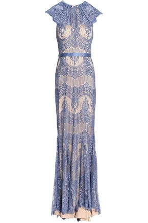 CATHERINE DEANE CATHERINE DEANE WOMAN IDELLA SATIN-TRIMMED RUFFLED CORDED LACE GOWN LILAC,3074457345618686005