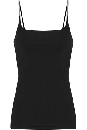 ALEXANDER WANG T ALEXANDERWANG.T WOMAN CHAIN-TRIMMED STRETCH-KNIT CAMISOLE BLACK,3074457345618710901