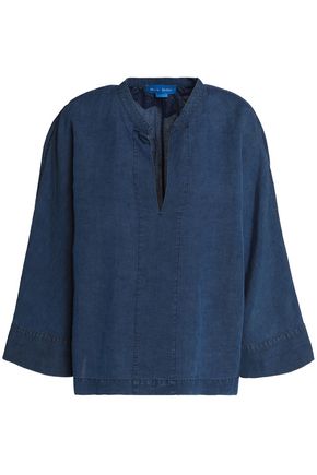 M.I.H. JEANS WOMAN ROLLER LINEN AND COTTON-BLEND CHAMBRAY TOP MID DENIM,AU 14693524283227077