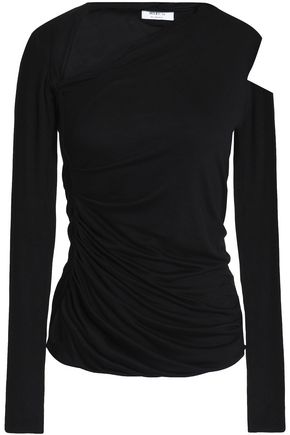 BAILEY44 BAILEY 44 WOMAN CUTOUT RUCHED STRETCH-JERSEY TOP BLACK,3074457345618702411