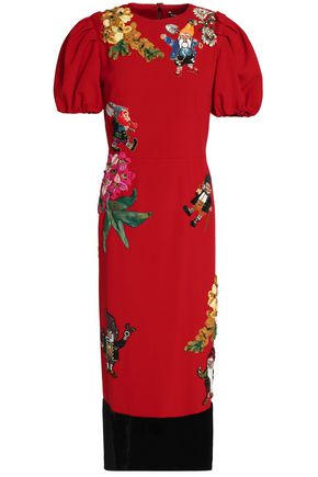 Dolce Gabbana Up To 70 Off At The Outnet Dolce Gabbana Velvet Paneled Liquéd Wool Blend Midi Dress
