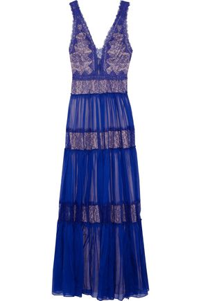 CATHERINE DEANE Jana paneled Chantilly lace and silk-chiffon gown,US 14693524283368650