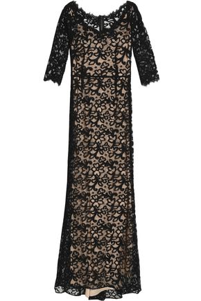 DOLCE & GABBANA WOMAN FLUTED COTTON-BLEND CORDED LACE GOWN BLACK,GB 14693524283379904
