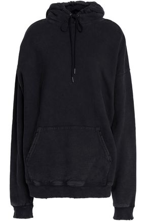 R13 WOMAN DISTRESSED FRENCH COTTON-TERRY HOODIE BLACK,US 14693524283418401