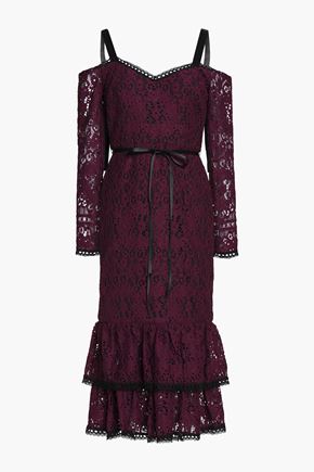 ALEXIS MAURA COLD-SHOULDER TIERED CORDED LACE DRESS,3074457345618721341